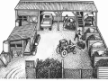 Drawing of possible larger community composting site with machinery for turning and moving.